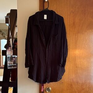 Black Button-Up Shirt Swim Cover Up